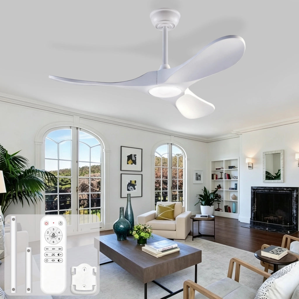 Ventilatore da soffitto 42 pollici con illuminazione e telecomando, 3 pale bianche legno massello, 3CCT dimmerabile, 6 velocit¨¤ silenzioso