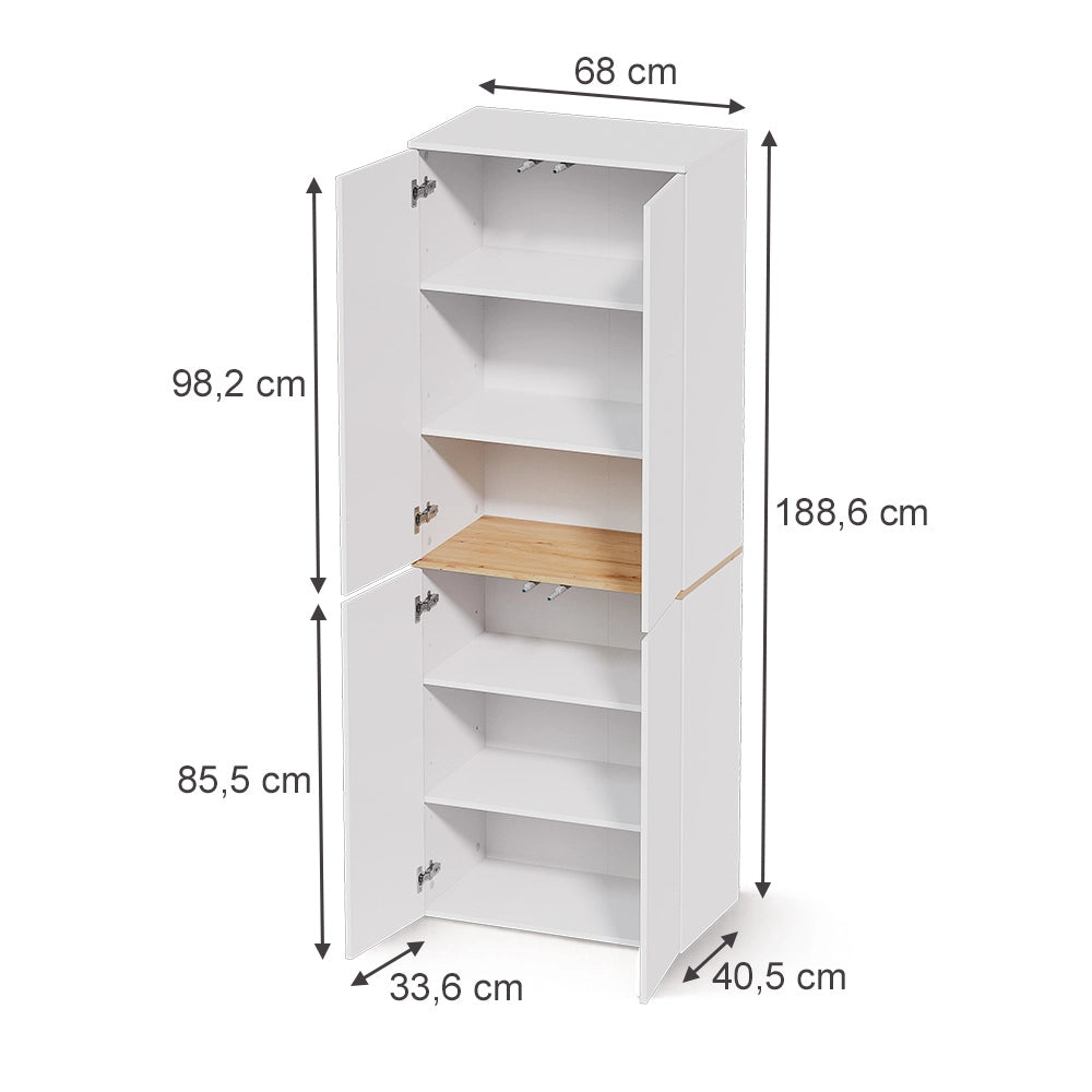 Armadio alto Viktor Bianco/Rovere artigianale 68 x 188.6 cm con 6 scomparti chiusi Vicco