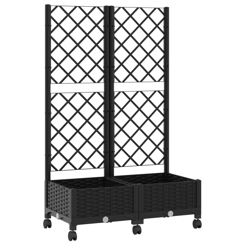 Vaso da giardino con grigliato e ruote Nero 80 x 40 x 131,5 cm 3422965