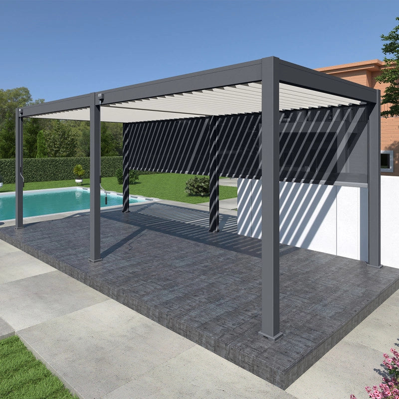 Pergola bioclimatica Ombréa autoportante VS - 3x6M bicolore + 2 tende anthracite