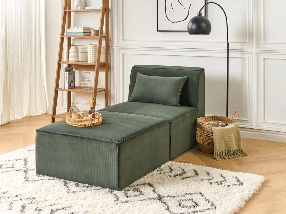 Chaise Lounge imbottita in velluto a coste verde scuro a due pezzi design moderno salotto soggiorno