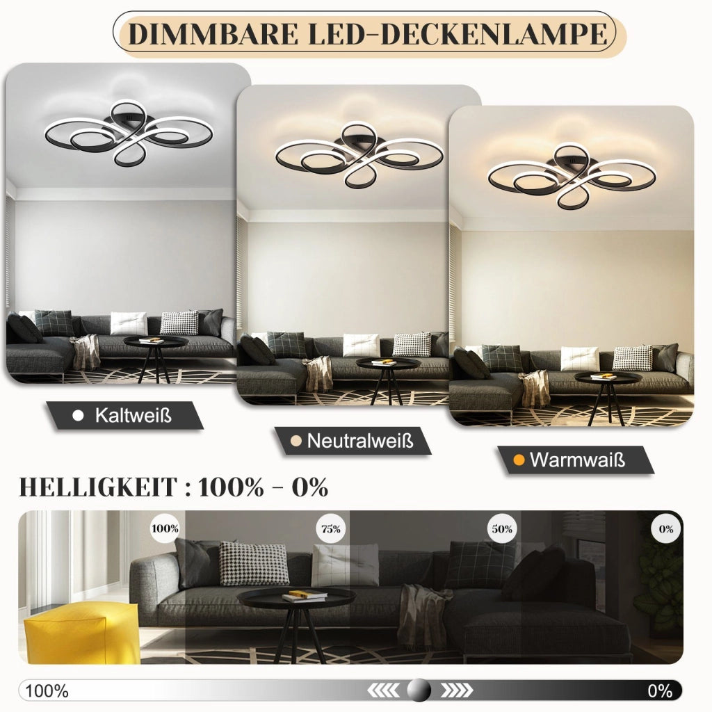 ZMH Lampada da soffitto plafoniera LED nera dimmerabile 78W 80cm stile moderno telecomando per soggiorno