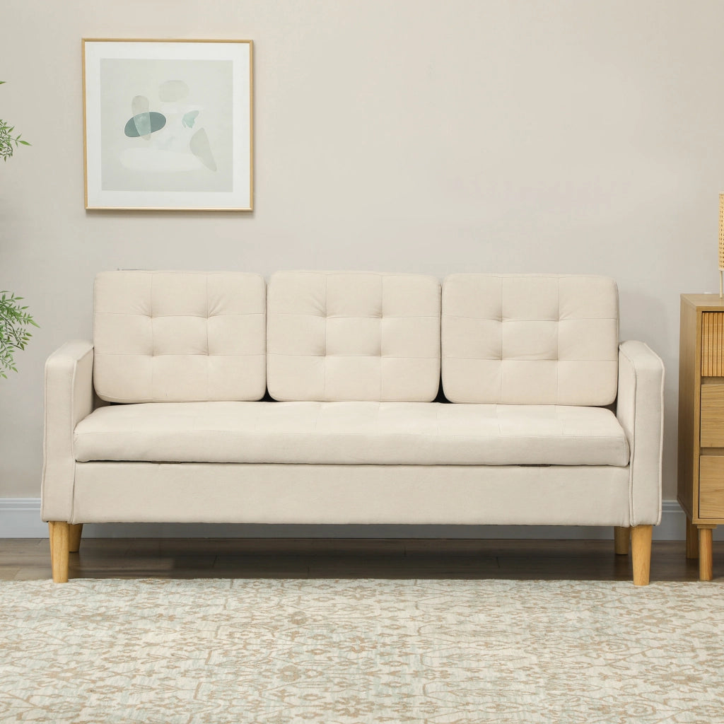 Divano 3 posti in tessuto ¨C zephmum ¨C crema, trapuntato, con contenitore, 166.5x62x82 cm