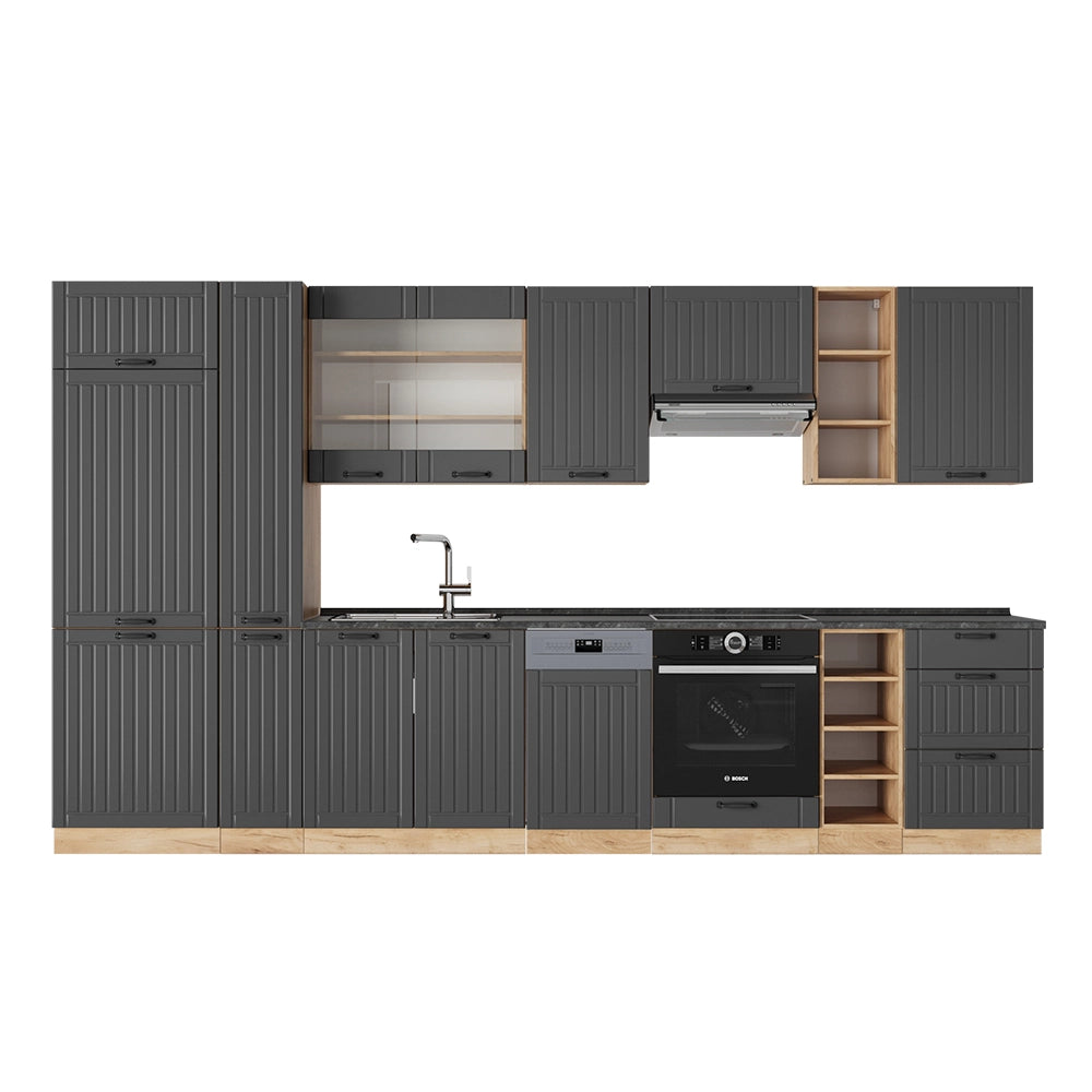 Cucina componibile Fame-Line Grigio scuro/Rovere dorato 355 cm senza piano di lavoro Vicco