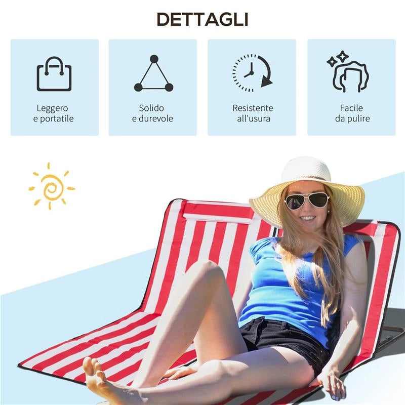 SET 2 LETTINI SPIAGGIA PIEGHEVOLI CON SCHIENALE REGOLABILE A 5 LIVELLI E BORSA ROSSO