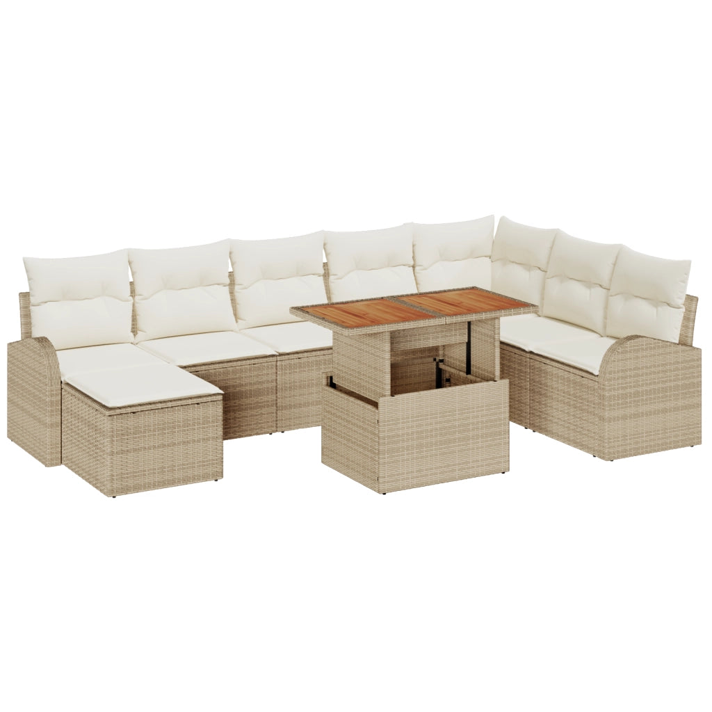 Set di divani da giardino a 9 pezzi con cuscini beige in polyrattan