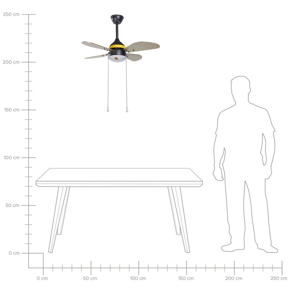 Ventilatore da soffitto per cameretta a forma di ape con lame grigie bambini colorato