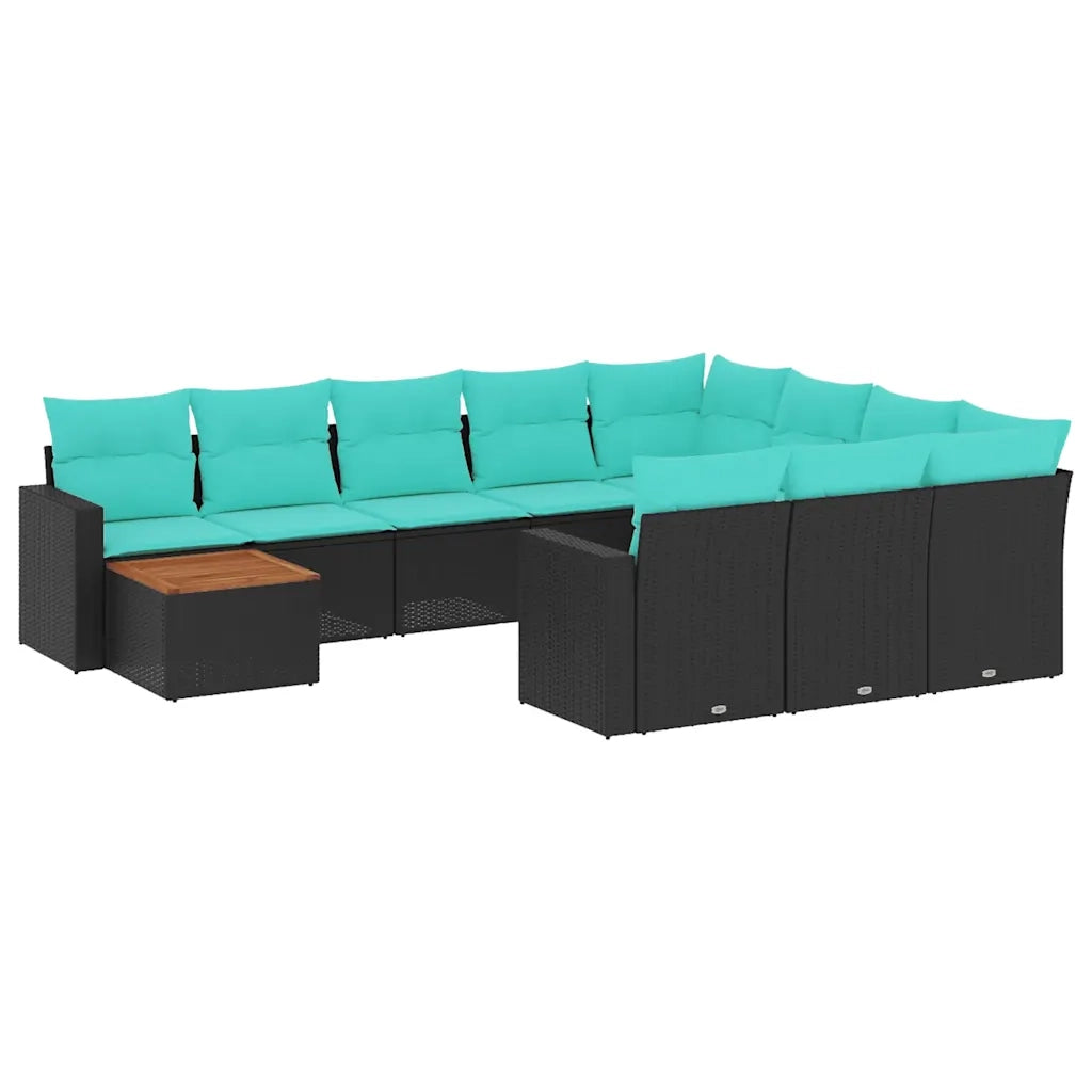 Set Divani da Giardino 11 pz con Cuscini in Polyrattan Nero 3256638