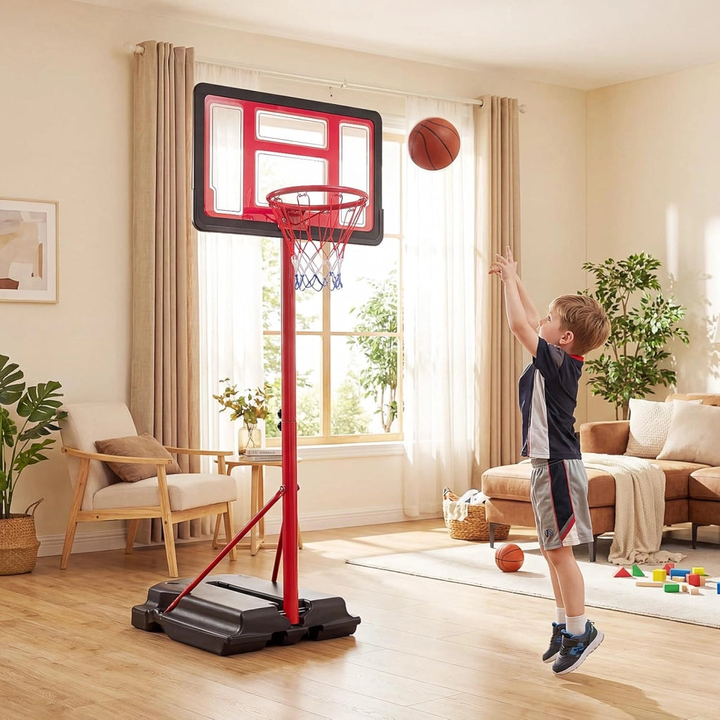COSTWAY Canestro da Basket da Esterno ed Interno per Bambini, Canestro da Basket Regolabile in Altezza da 95 a 155 cm con Base Riempibile, Tabellone in PE e Struttura in Metallo