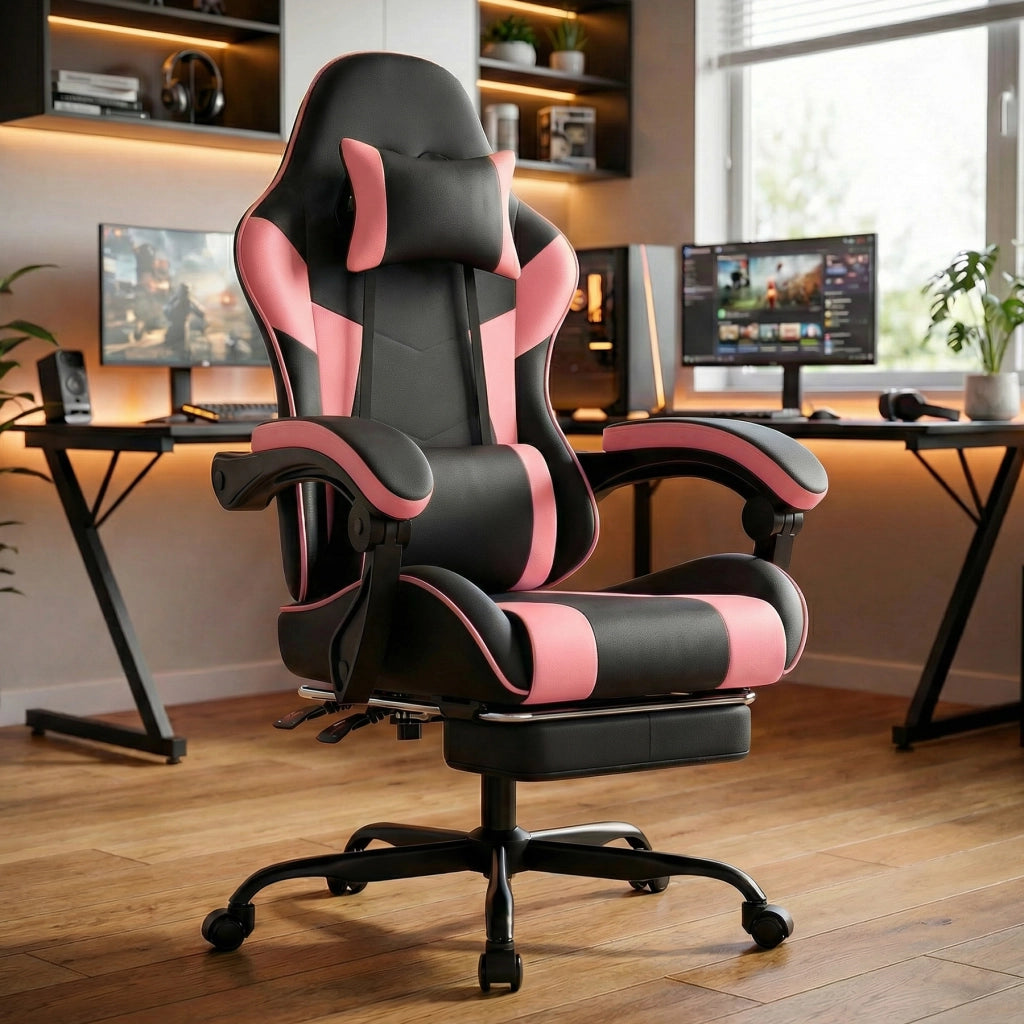 Sedia Gaming Ergonomica ¨C MINIMAL ¨C Schienale Regolabile, Ecopelle, Nera e Rosa