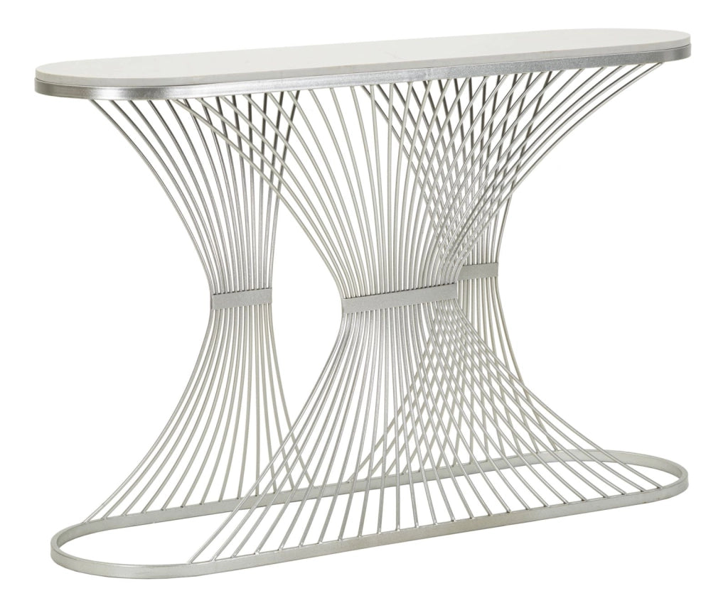 Console Stripe 120x35x79 cm in Ferro e Marmo Argento
