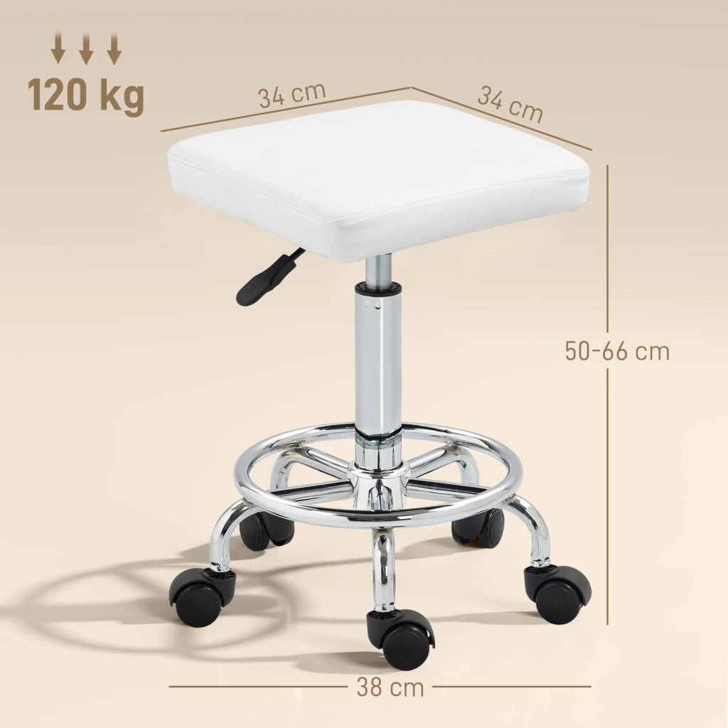 Sgabello girevole regolabile con seduta imbottita poggiapiedi e ruote ¨C Xylo ¨C bianco 34x34x50-66cm