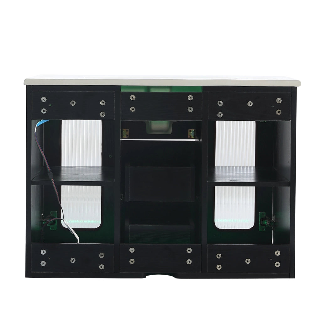 Mobile bagno sospeso con 2 cassetti; 2 vani e LED con lavabo; in MDF e vetro; nero; 76×46×55 cm