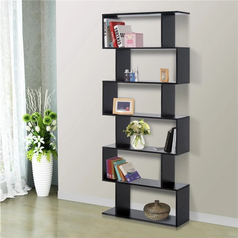LIBRERIA DESIGN MODERNO IN LEGNO CON 6 RIPIANI 80 X 23 X 192 CM NERO