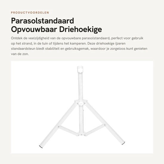Parasol standaard opvougable a base triangolare - Altezza 69,3 cm - Diametro connessione 2,2-2,5 cm - Acciaio - Bianco - Sostegno parasole