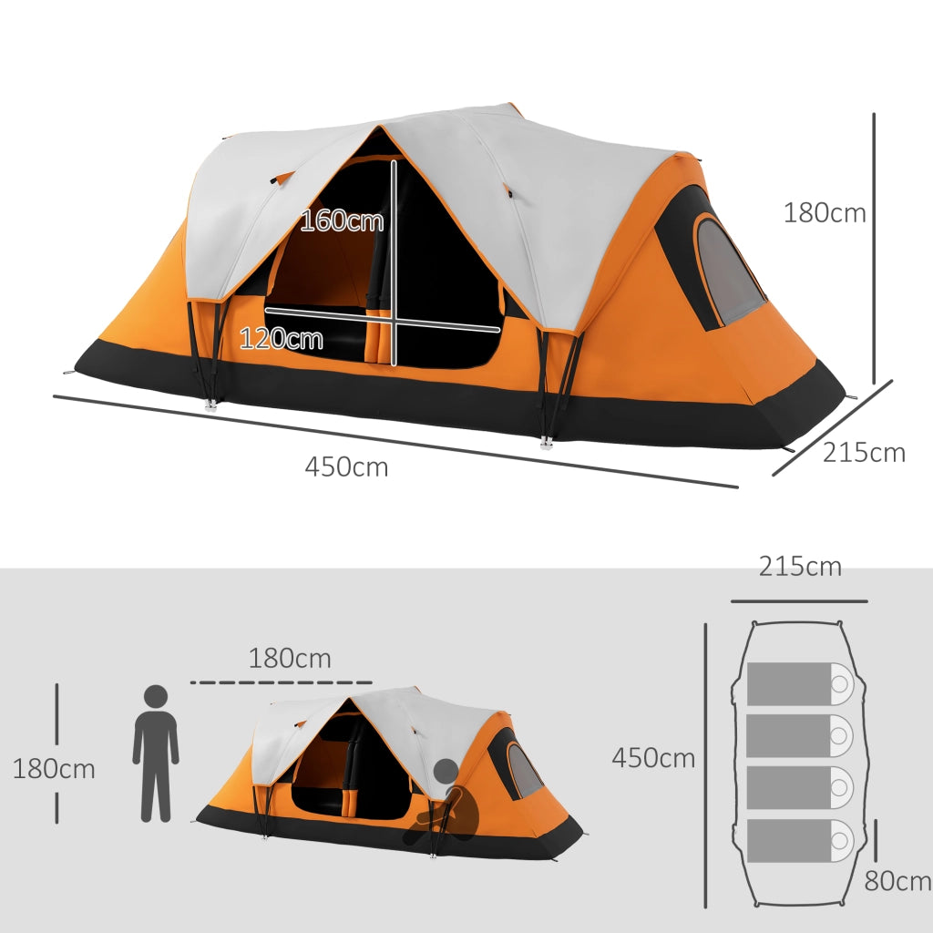 Tenda da campeggio; tenda a tunnel per 8 persone; con gancio per luce; finestra a rete; 2 stanze; tenda familiare ultravento con borsa da trasporto; tenda gruppo idropellente da 2000mm per il campeggio; giardino; arancione