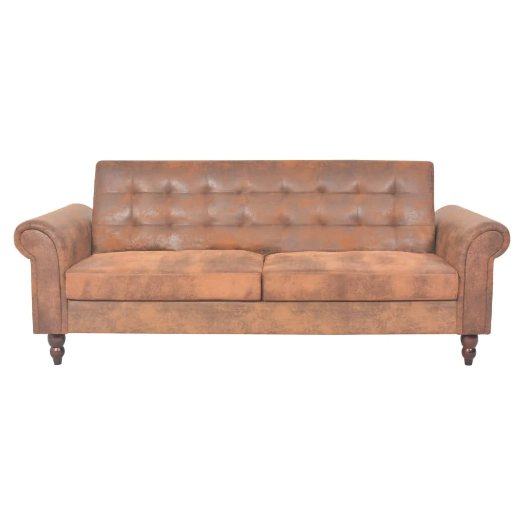 Divano letto trasformabile con bracciolo 196 x 97 x 59 cm finta pelle scamosciata marrone 02_0019646