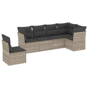 Set Divano da Giardino 6pz | Set Salotto da Giardino con Cuscini Grigio Chiaro Polyrattan