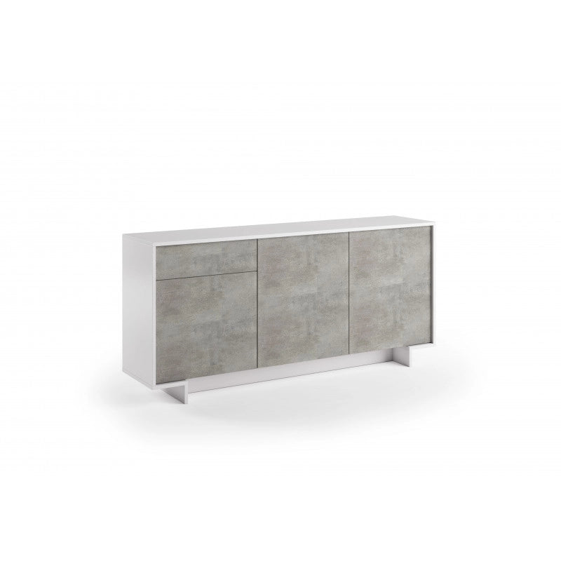 Madia Frame 3 ante con cassetto push to open bianco e cemento 170x42x78 cm - Terraneo