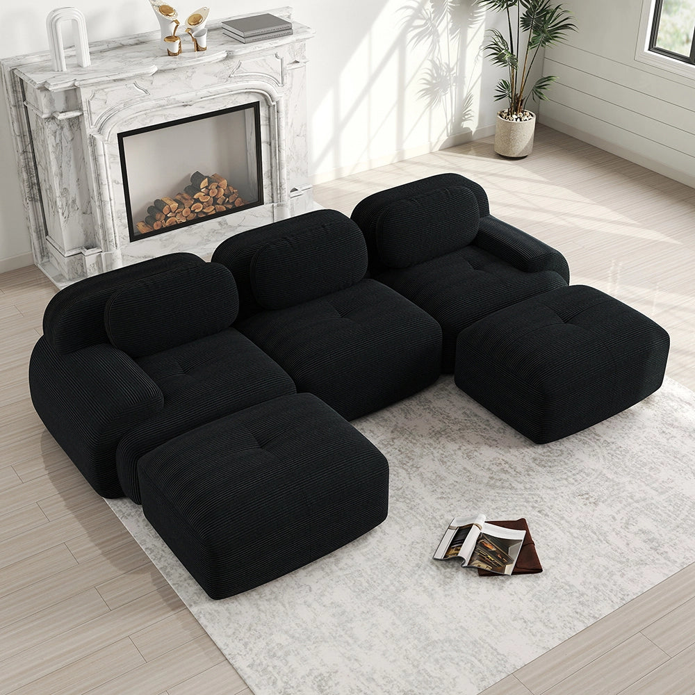 Divano modulare a U in velluto - Xylo - Senza montaggio, antiscivolo, braccioli XL, 32D, nero