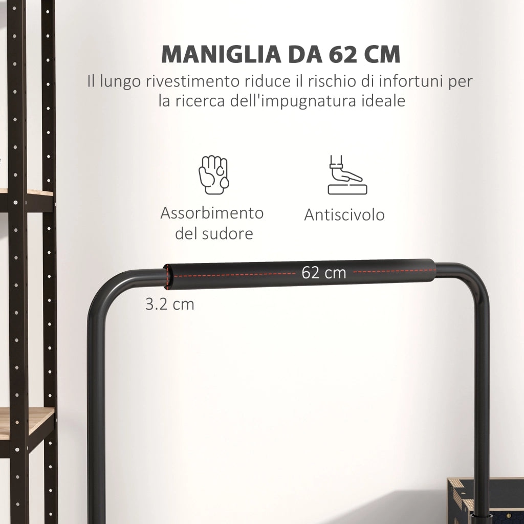 Set 2 Barre per Dip Regolabile su 4 Altezze con Maniglie Antiscivolo in Acciaio. 70x50x80-105 cm. Nero