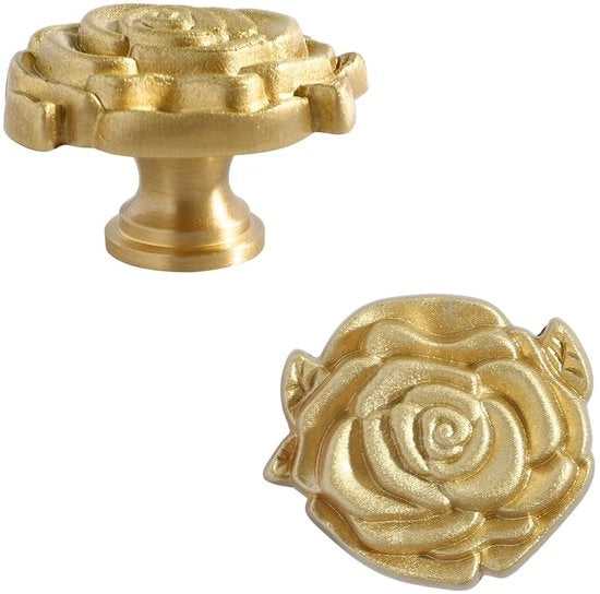 Pomelli in Stile Moderno a Rosette in Acciaio con Finestra in Oro - Ideali per Cucina e Armadi - Set da 2