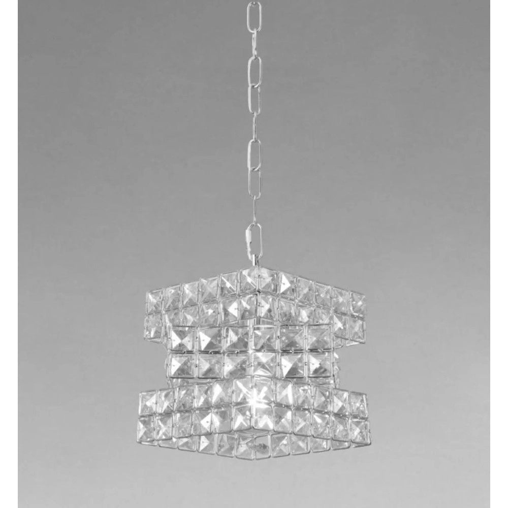 Trade Shop - Lampadario Sospeso Cubo Intrecciato Con Cristalli Lampada Luce E27 Argento 32408 -