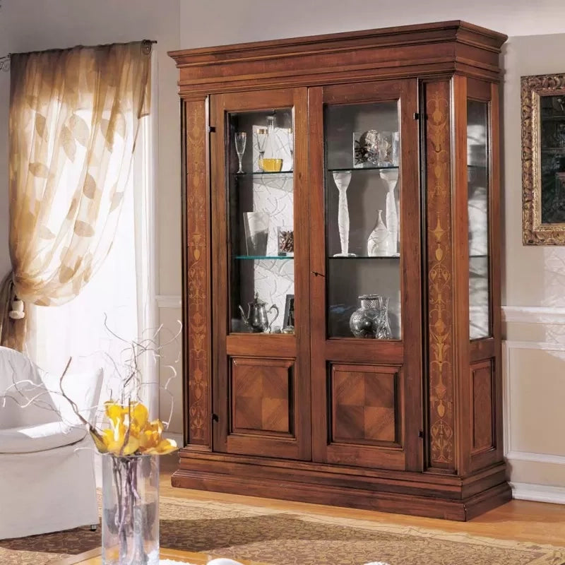 Vetrina classica 2 porte legno intarsio bassano 158x53x215 - Mobili 2G