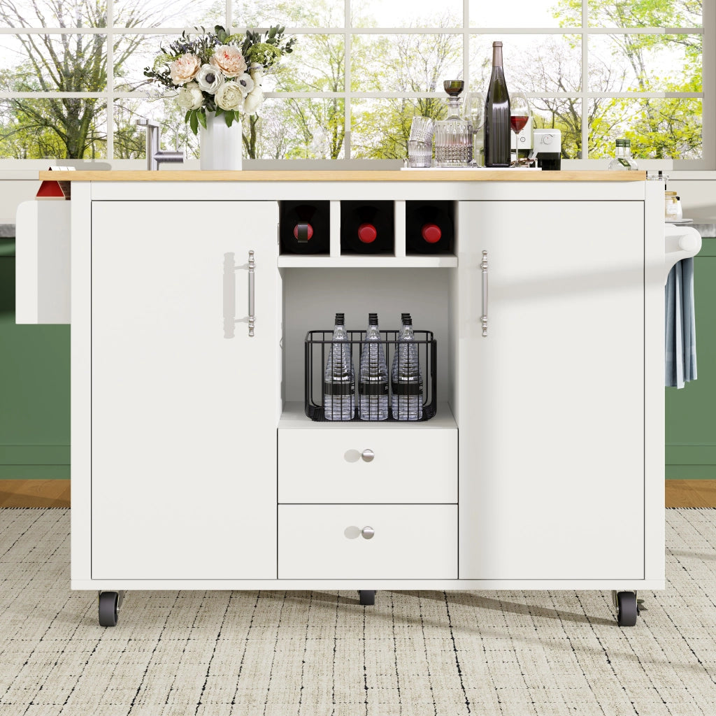 OKWISH Carrello da Cucina con 2 Cassetti, 2 Ante, Piano Ribaltabile, Portasciugamani e Ruote, 137.9 x 73 x 92.2 cm