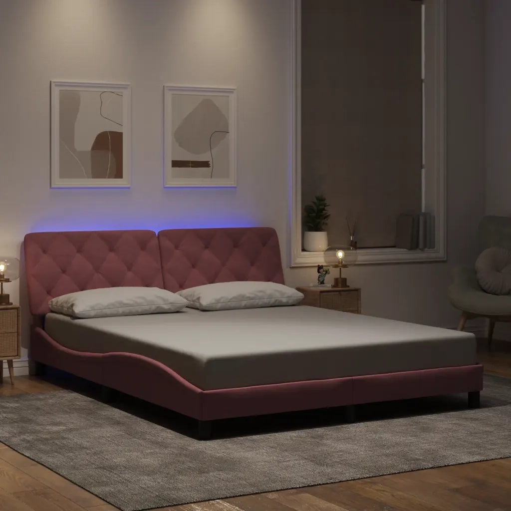 Giroletto con LED senza Materasso Rosa 160x200 cm in Velluto