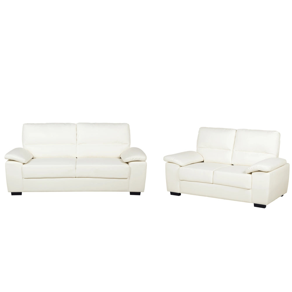 Set divano 3 + 2 posti in ecopelle color bianco sporco da soggiorno stile moderno