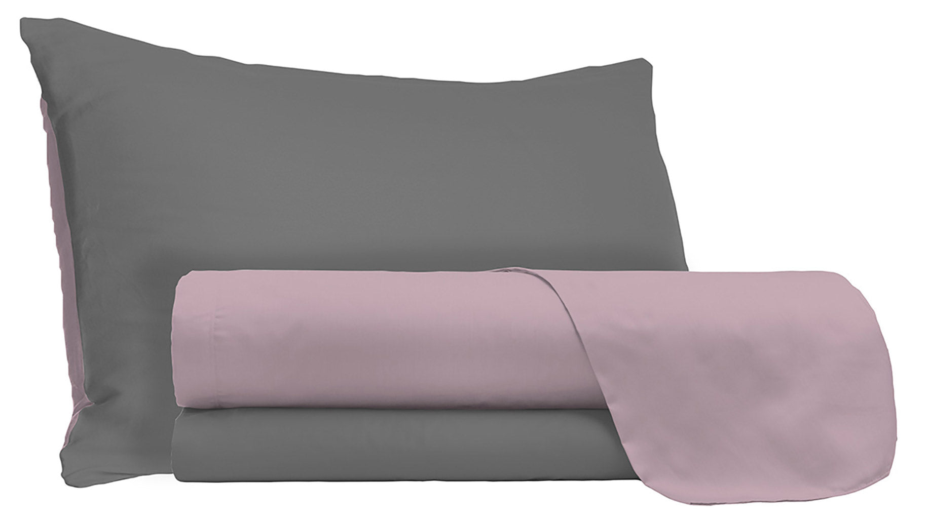 Set Lenzuola Singolo Sopra Sotto e Federe Doubleface Rosa Antico/Fumo