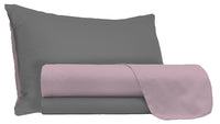 Set Lenzuola Singolo Sopra Sotto e Federe Doubleface Rosa Antico/Fumo