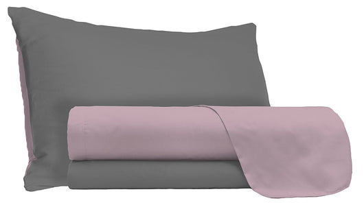 Set Lenzuola Singolo Sopra Sotto e Federe Doubleface Rosa Antico/Fumo