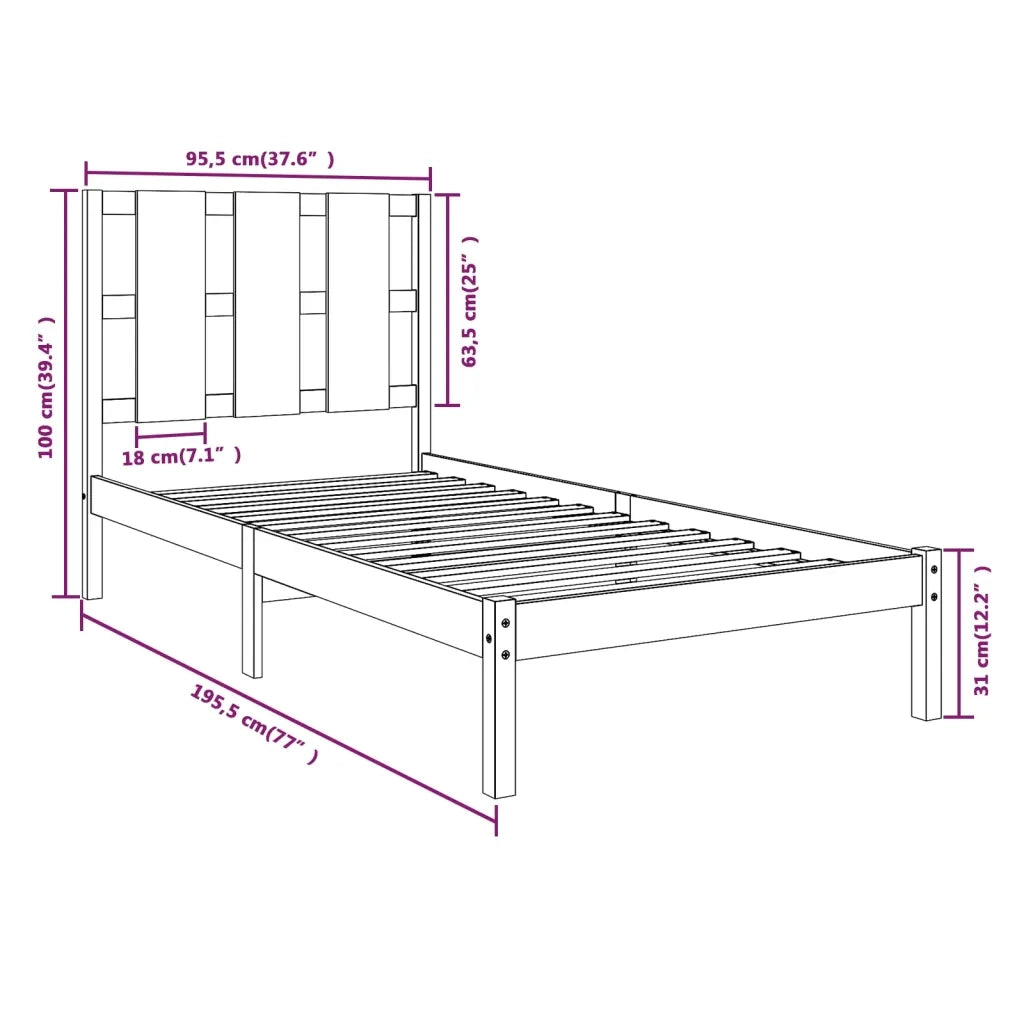 Giroletto-Struttura Letto in Legno Massello 90x190 cm Single 492644
