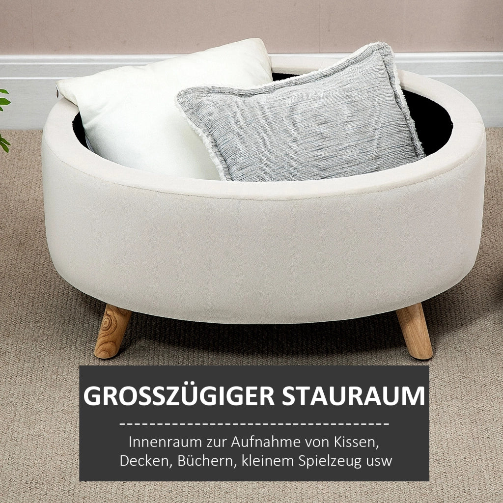 Panca imbottita con contenitore ¨C Xylo ¨C velluto beige ovale 71x51,5x42 cm