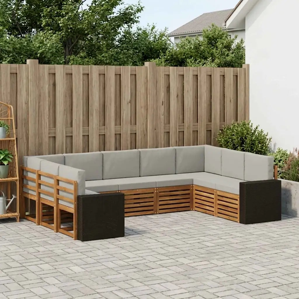 Set di divani da esterno 9 pcs Naturale e Grigio Chiaro