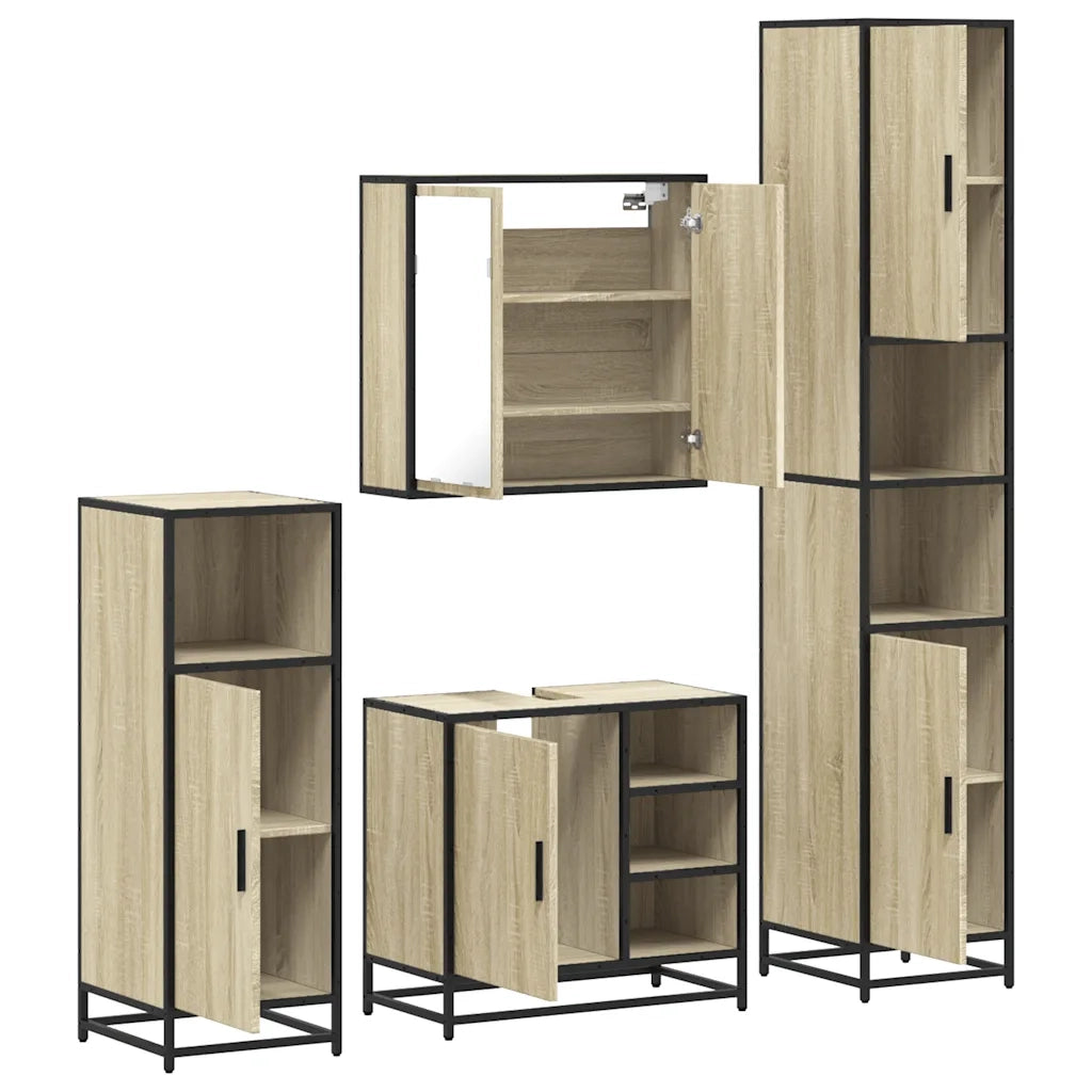 Set Mobili da Bagno 4 pz Rovere Sonoma in Legno Multistrato