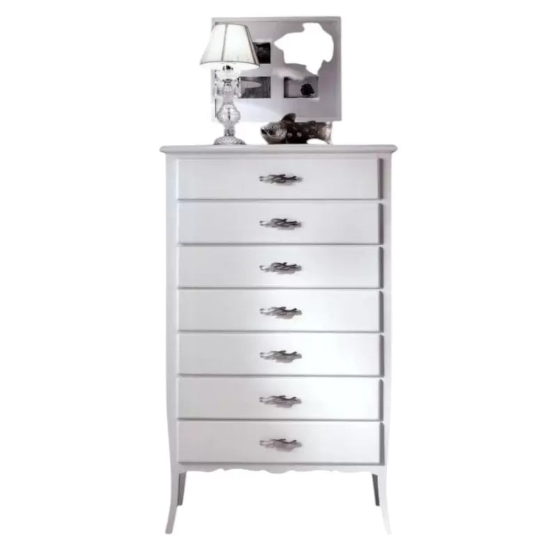 Cassettiera 7 cassetti in legno arte povera laccato bianco opaco l.85 x p.47 h.139 (3031) - Mobili 2G