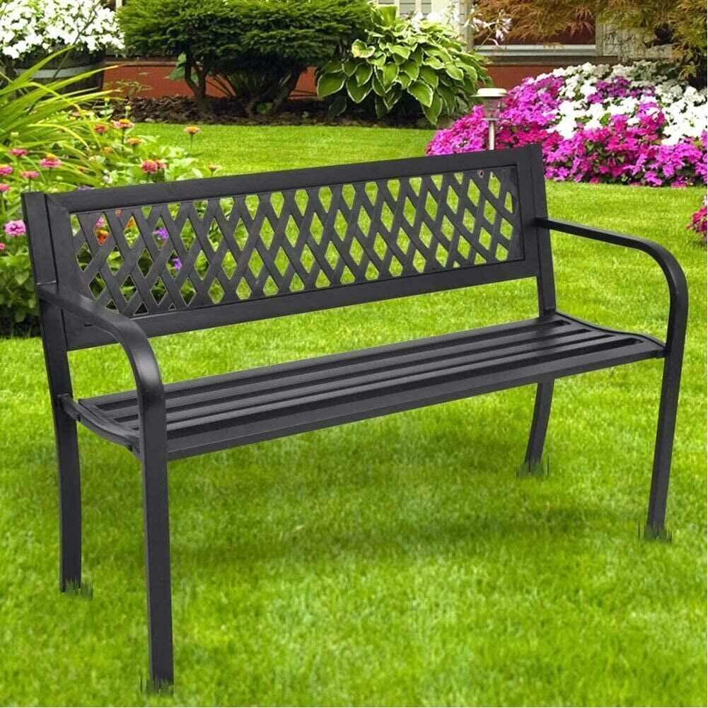 Panchina da Esterno Giardino Panca ABS e Struttura in Acciaio Nero 120x50x75cm