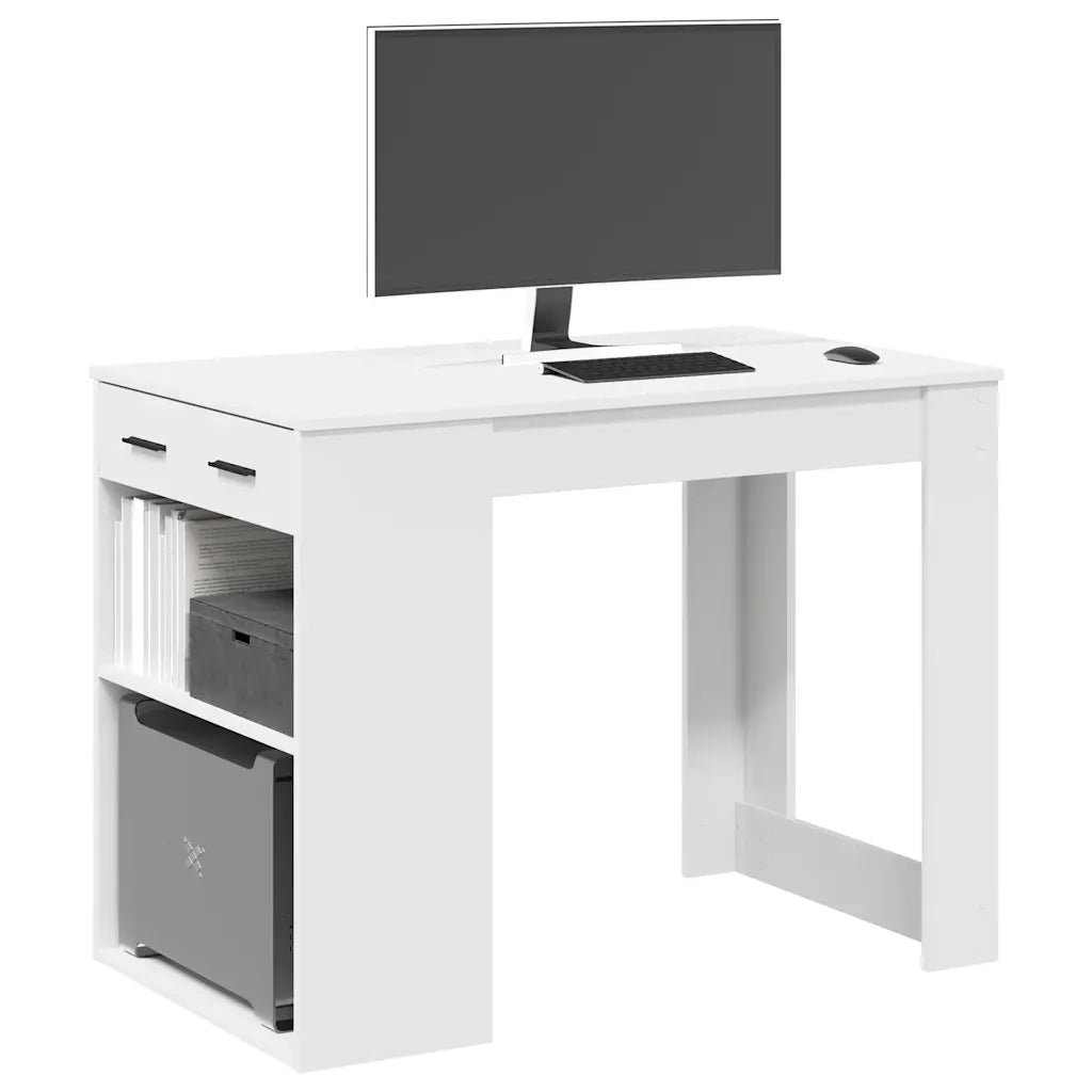 Scrivania | Tavolo da Ufficio con Cassetto e Ripiano Bianca Legno Multistrato