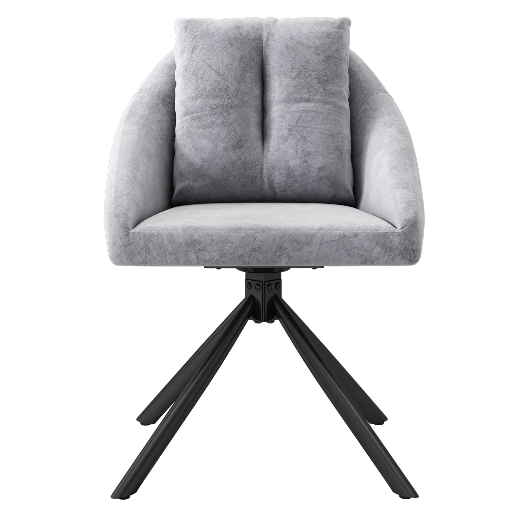 Set 2 sedie girevoli da pranzo in velluto grigio con struttura in metallo e rotazione 360°