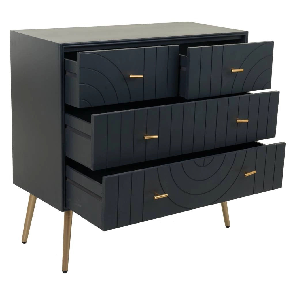 Cassettiera in legno grigio scuro metallo 80x37x78h