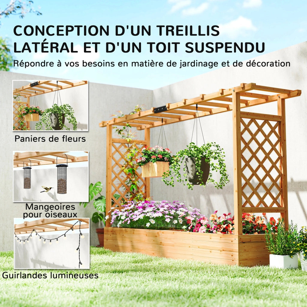 Fioriera da Giardino con Griglia ¨C Minimal ¨C 200x44x113,5cm Legno Naturale