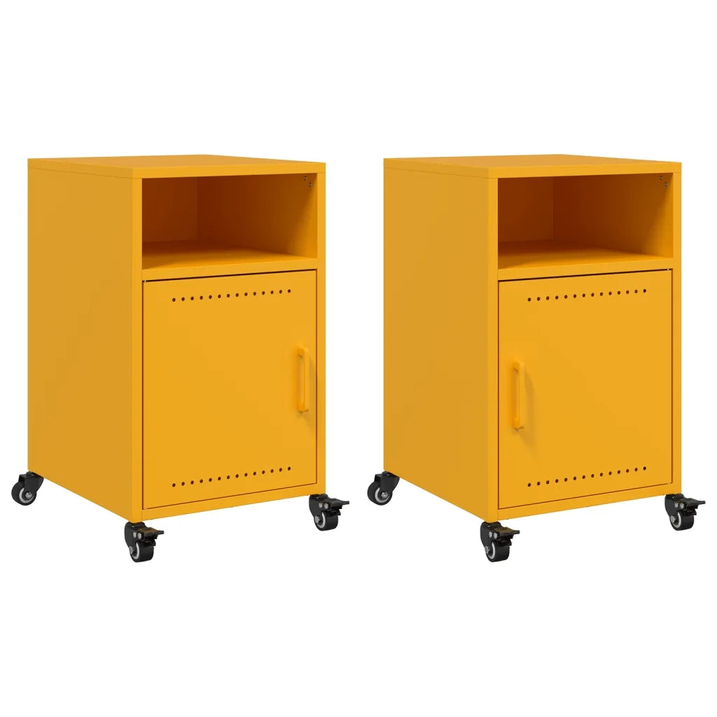 Comodini 2 pz-Set di 2 Tavolino da notte Giallo Senape 36x39x59 cm in Acciaio