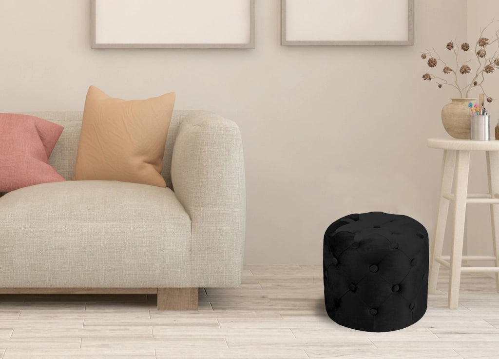 Pouf Salotto/Camera Con Bottoni Imbottito Modello Velvet Parigi In Tinta Unita - Pouf - Nero