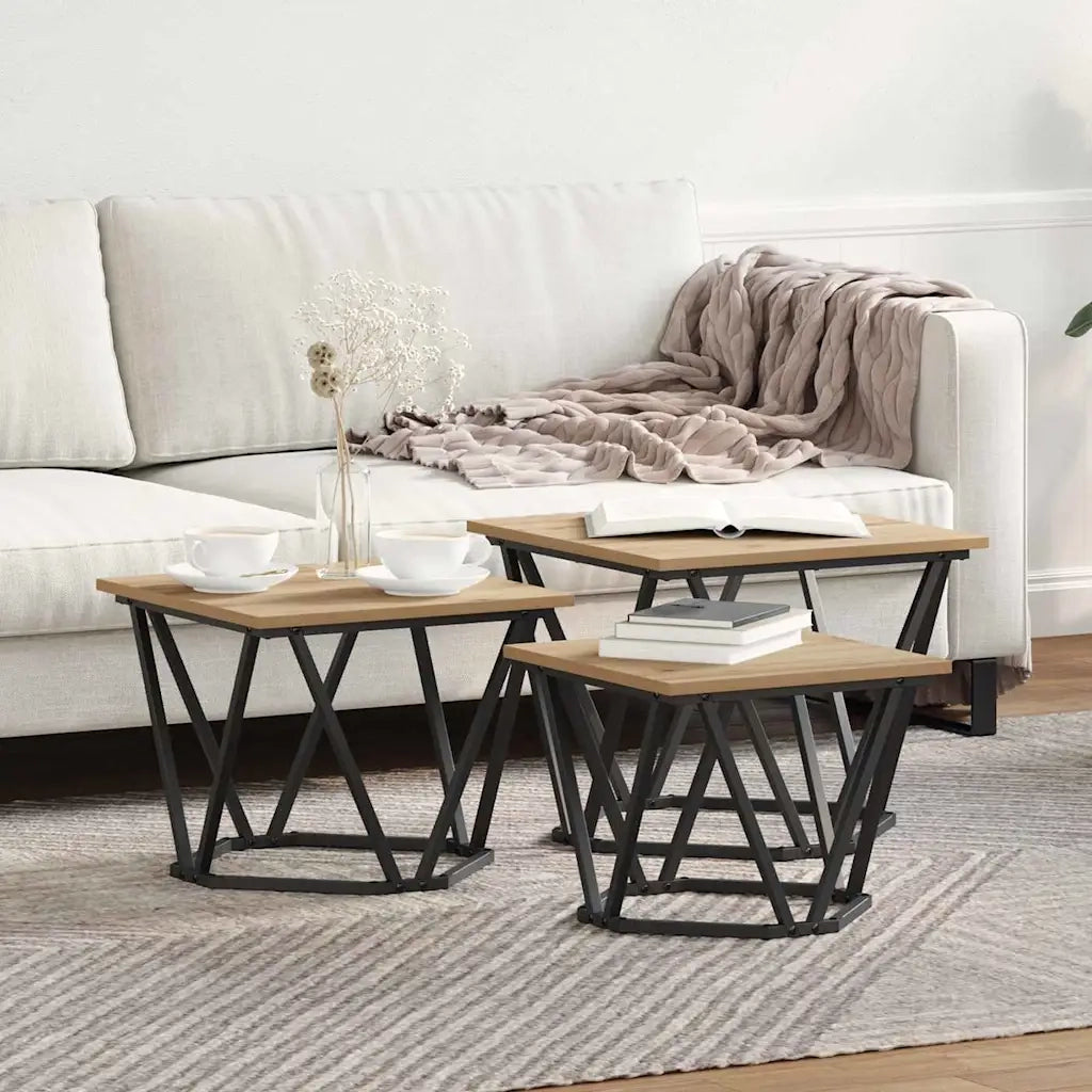 Tavolino da salotto 3 pz Rovere artigianale 50 x 50 x 40 cm 868284
