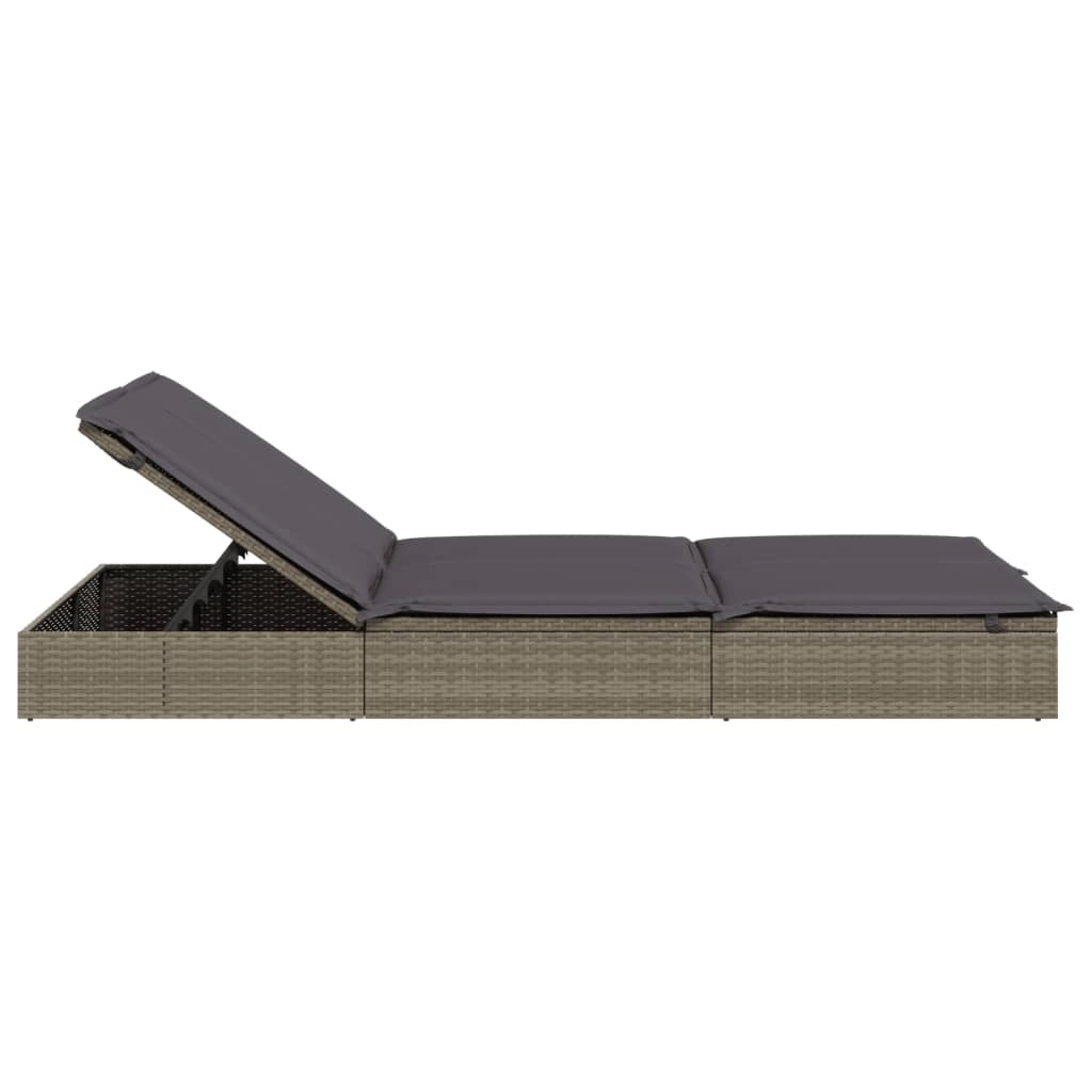 Lettino prendisole sedia a sdraio lettino prendisole letto da giardino mobili da giardino mobili da esterno a 2 posti con cuscini grigi resina intrecciata 02_0012944