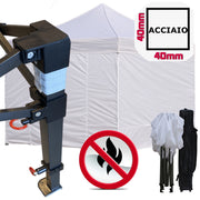 Gazebo 3x3m bianco certificato IGNIFUGO pieghevole portatile estendibile richiudibile estensibile acciaio con laterali per fiere eventi stand chiosco tenda tendone mercato mercatino
