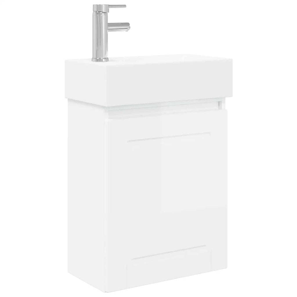 Mobile bagno con rubinetto Bianco Lucido 45,5 x 22,5 x 84 cm 889505